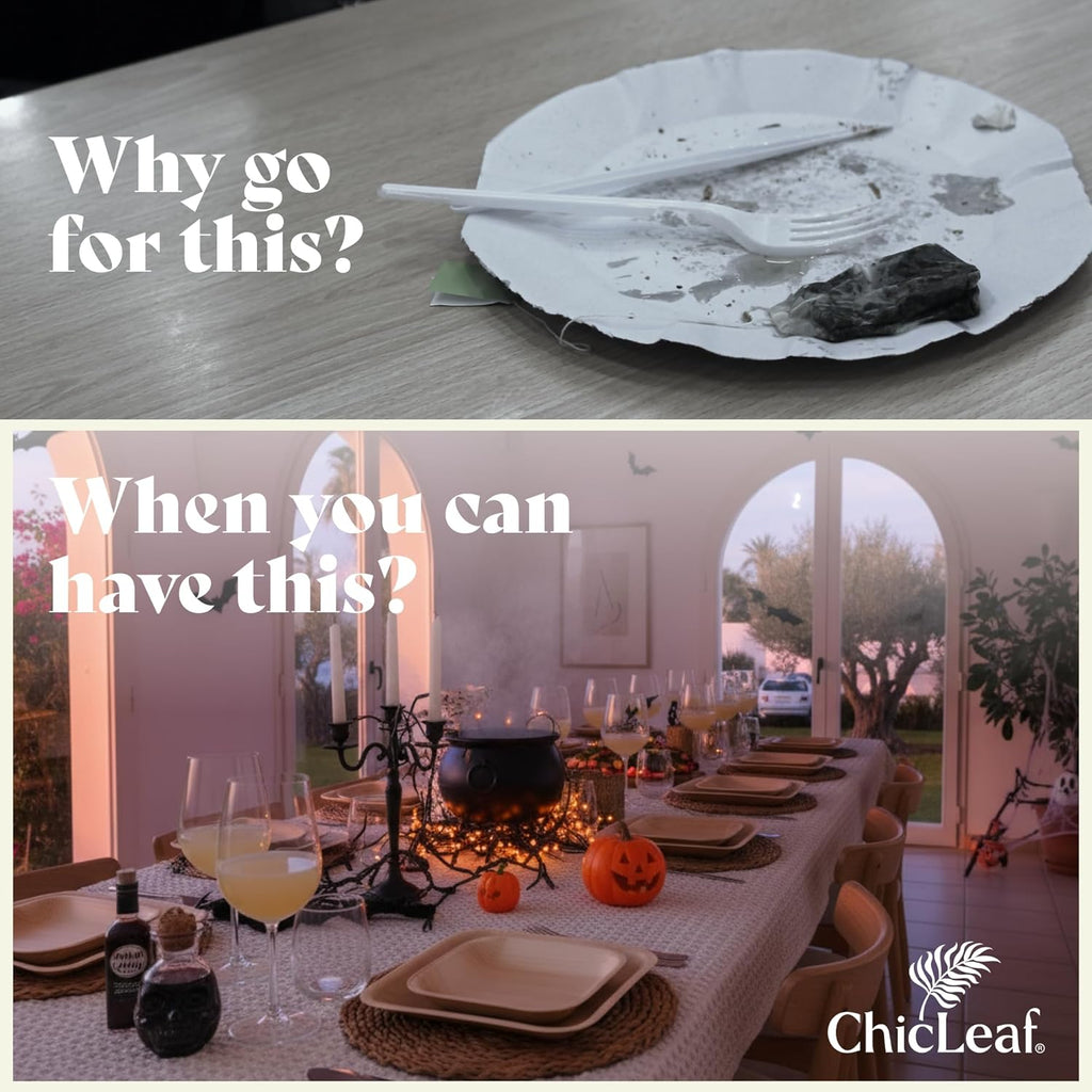 Chic Leaf Square Bamboo Palm Leaf Disposable Plates - 8" Pack of 100 - Biodegradable & Compostable Dinnerware - Disposable Party & Appetizer Plates - Eco-Friendly Dessert Trays