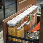 Felli Flip Tite Storage Container with Lid 4" Airtight Ring Seal Top, Stackable Acrylic Canister Jar Set for Kitchen Pantry Organizer, Food Spice Pasta Cereal Snack, Gifts for Women (5pk, Variety)