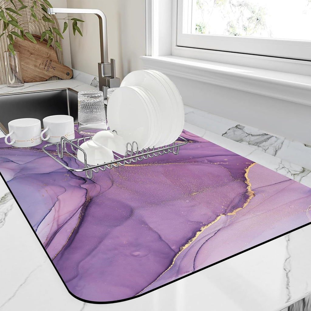 Dish Drying Mat Colorful Abstract Marble Texture Coffee Mat,16"X24" Bsorbent Dish Drying Pad for Sink Dishes or Under Rack Kitchen Counter Accessories Absorbent Hide Backed Drying Mat