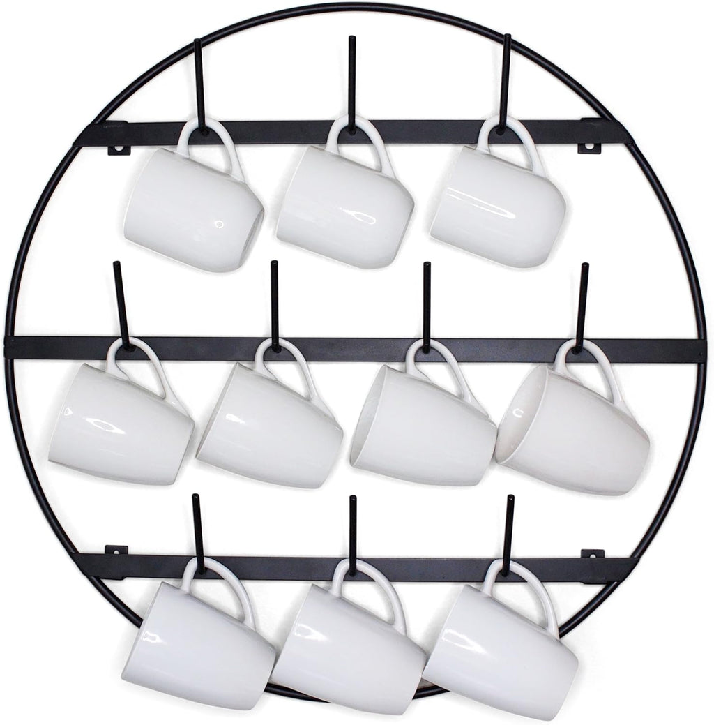 Claimed Corner Mug Rack with Sturdy Steel Frame, Matte Black Finish, Removable Rubber Caps, Wall Mounted (Round 24" x 24")