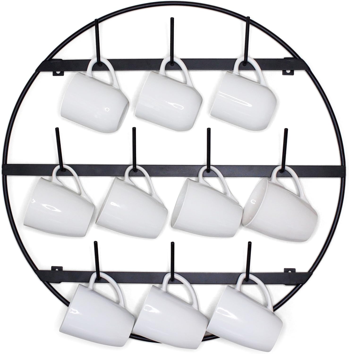 Claimed Corner Mug Rack with Sturdy Steel Frame, Matte Black Finish, Removable Rubber Caps, Wall Mounted (Round 24" x 24")
