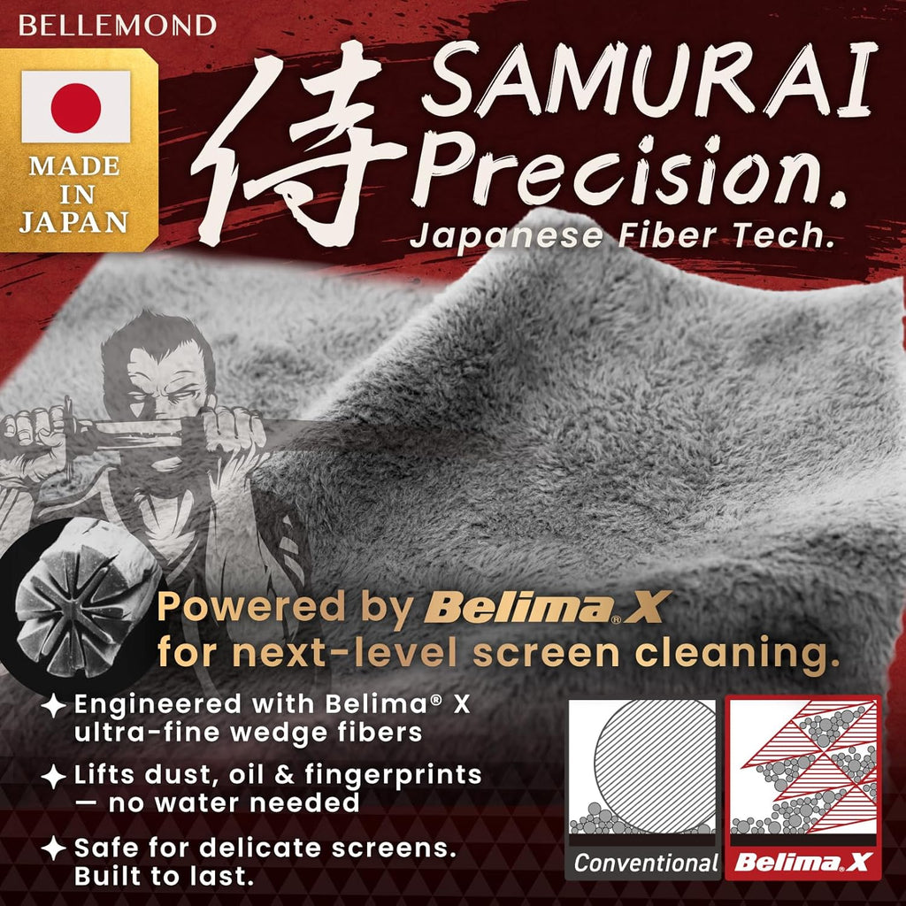 BELLEMOND「Samurai Cloth」Japanese Microfiber Cleaning Cloth | Washable, Reusable, Lint Free Cloth for Phones, Laptops, Lenses, Screens & Electronics | Made in Japan | Medium