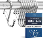 10-Pack Metal S Hooks for Hanging – Heavy-Duty S-Shaped Hook with Safety Buckle – Fits Bars up to 0.8 In – Anti-Drop S-Hooks for Kitchen, Bathroom, Closet & Pot Racks – Silver (Medium)