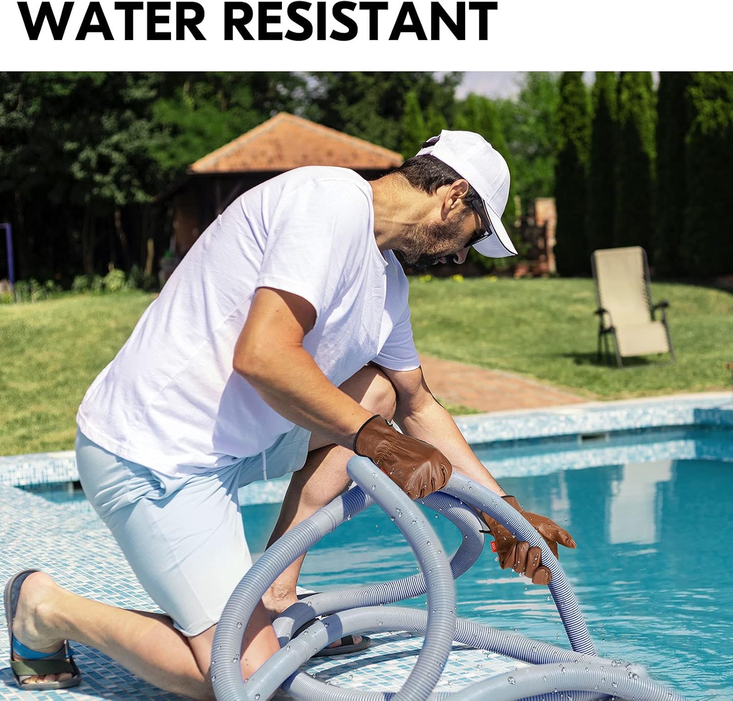 Vgo... 1-Pair Unlined Safety Cow Grain Leather Work Gloves Men, Rigger Gloves, Builder Gloves, Water Resistant, Palm Patched (Size L, Brown, CA9597WP)