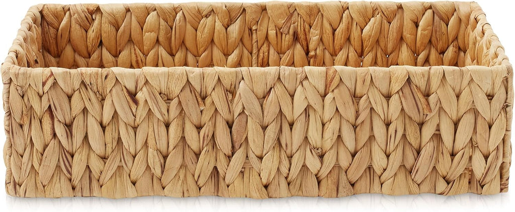 Casafield Set of 2 Bathroom Storage Baskets, Natural - Water Hyacinth, 16" W x 6.75" D x 4.25" H, Woven Toilet Tank Topper Bins for Organizing Tissues, Toilet Paper, Toiletries, Shelves