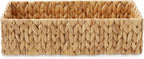 Casafield Set of 2 Bathroom Storage Baskets, Natural - Water Hyacinth, 16" W x 6.75" D x 4.25" H, Woven Toilet Tank Topper Bins for Organizing Tissues, Toilet Paper, Toiletries, Shelves