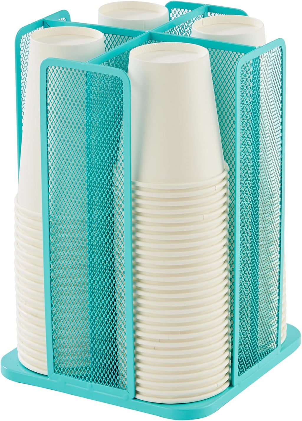 Annova Paper/Plastic Cup and Lid Holder Plastic Storage Organizer, 360°Rotating Coffee Mup Dispenser with 4 Compartments, Multifunctional Storage Rack for Home, Office, Bar, Coffee Shop (Turquoise)