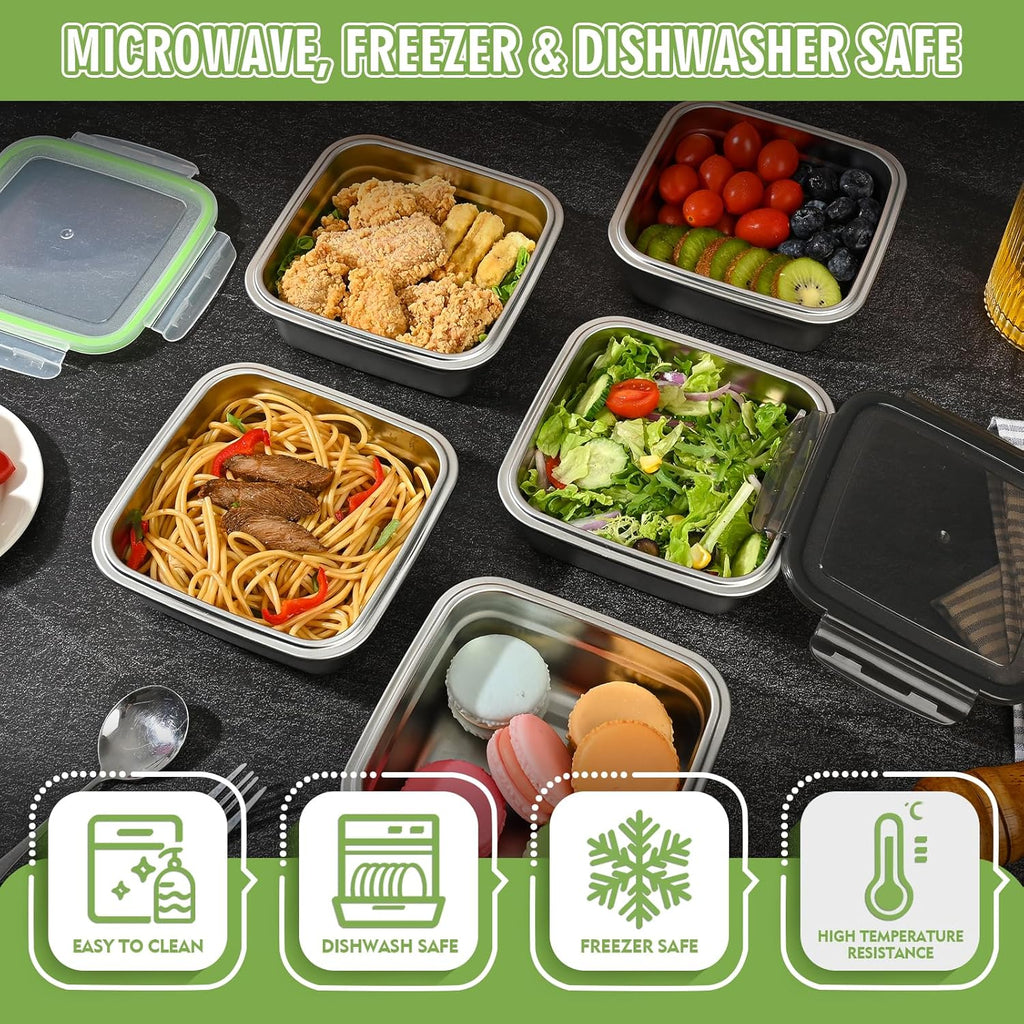 3 Pack Sandwich Containers, 24oz Stainless Steel Sandwich Box with Airtight Lids, Reusable Metal Meal Prep Lunch Boxes, BPA-Free, Dishwasher Safe, Food Storage Containers for Families (Black)