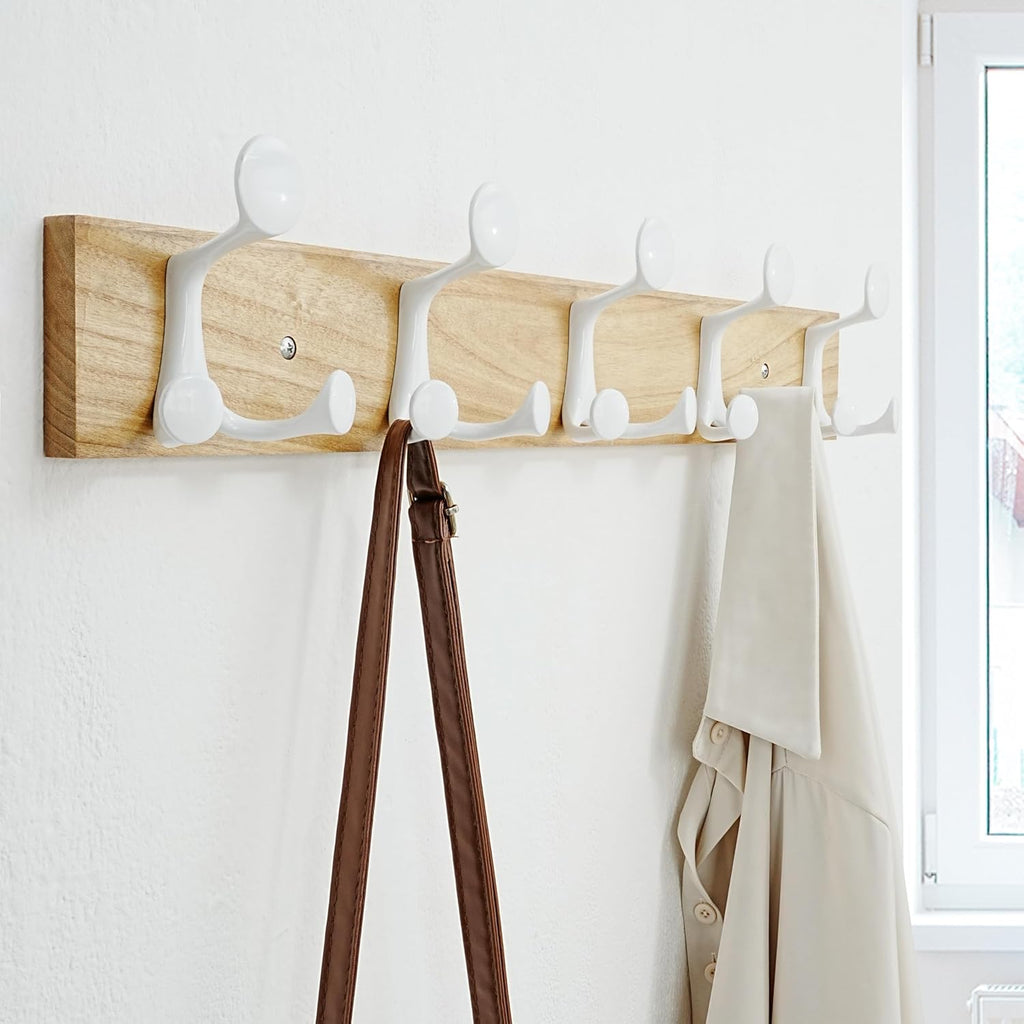SKOLOO 24-Inch Natural Wood Coat Rack Wall Mount with 5 Triple Hooks - Ideal for Family Entrances, Classrooms, and Pet Supplies Storage - Perfect Coat Hooks for Wall