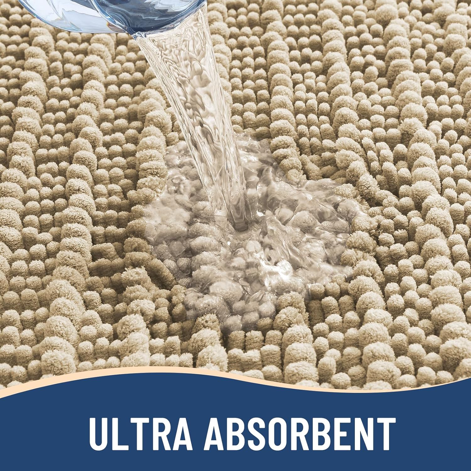 Arotive Luxury Chenille Bathroom Rug Mat, Extra Soft Thick Absorbent Shaggy Bath Rugs, Non-Slip Machine Wash Dry, Plush Bath Mats for Bathroom, Shower and Tub, 44x32, Beige