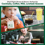 5.75 inch Short Yellow Paper Drinking Straws for Cocktail, Coffee, Mixed Drinks, 500 Counts - Compostable