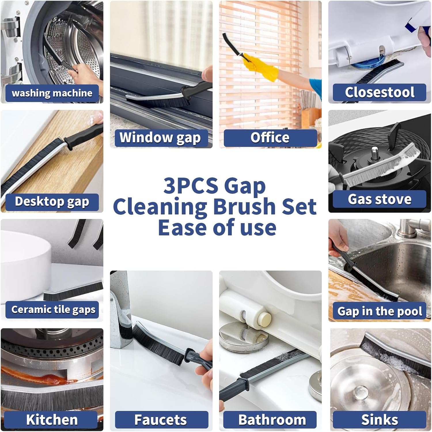 Crevice Cleaning Brush, Hard-Bristled Gap Scrub Brush, Toilet Gap Cleaning Brush Tool, for Scrub Small Spaces, Kitchen, Bathroom, Corner, Grout, Sink, Window Tracks, Hinges, 3pcs