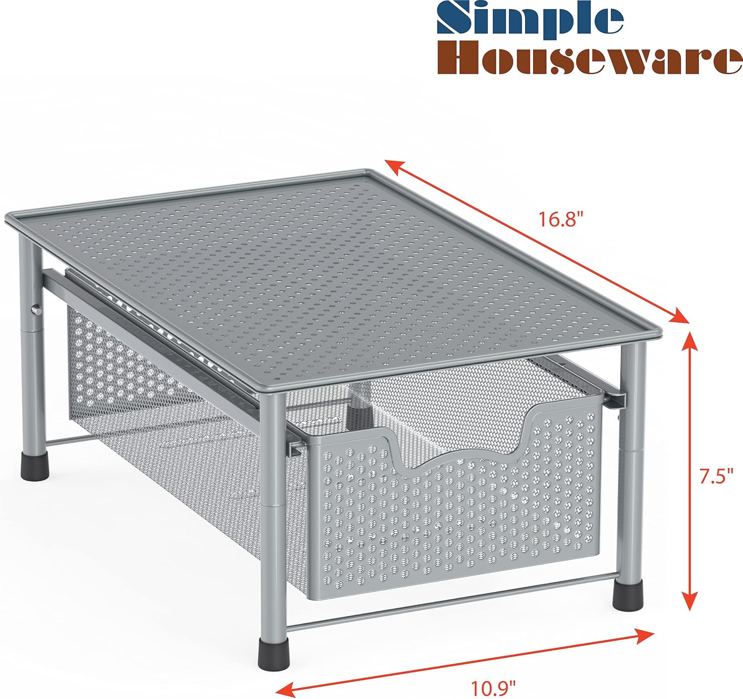 Simple Houseware Stackable Cabinet Basket Drawer Organizer, Silver