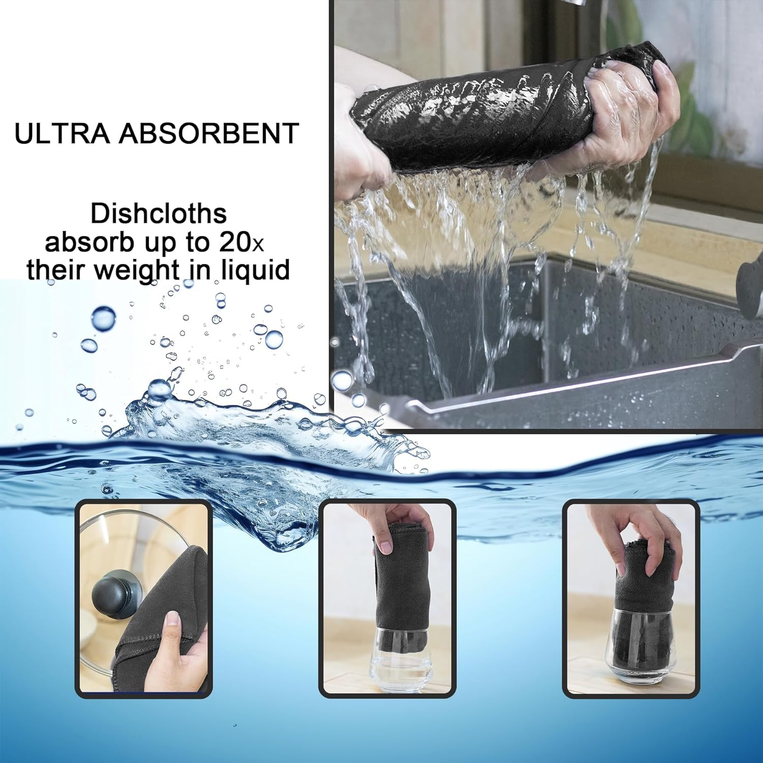 kimteny 13x28 Inches Kitchen Cloth Dish Towels, 400 GSM Premium Dishcloths, Super Absorbent Coral Velvet Microfiber Cleaning Cloths, Fast Drying Rags for Washing Dishes (8 Pack, Dark Grey)