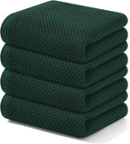 Kitinjoy 100% Cotton Waffle Weave Kitchen Towels, 4-Pack Super Soft and Absorbent Dish Towels for Drying Dishes, Kitchen Hand Towels, 13 in x 28 in, Blackish Green