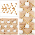 Dseap Accordian Wall Hanger: 16” High Wooden Wall Expandable Coat Rack, Hat Rack Holder, Accordion Hook for Baseball Caps, Coats, Mugs, 14 Peg Hooks, Natural