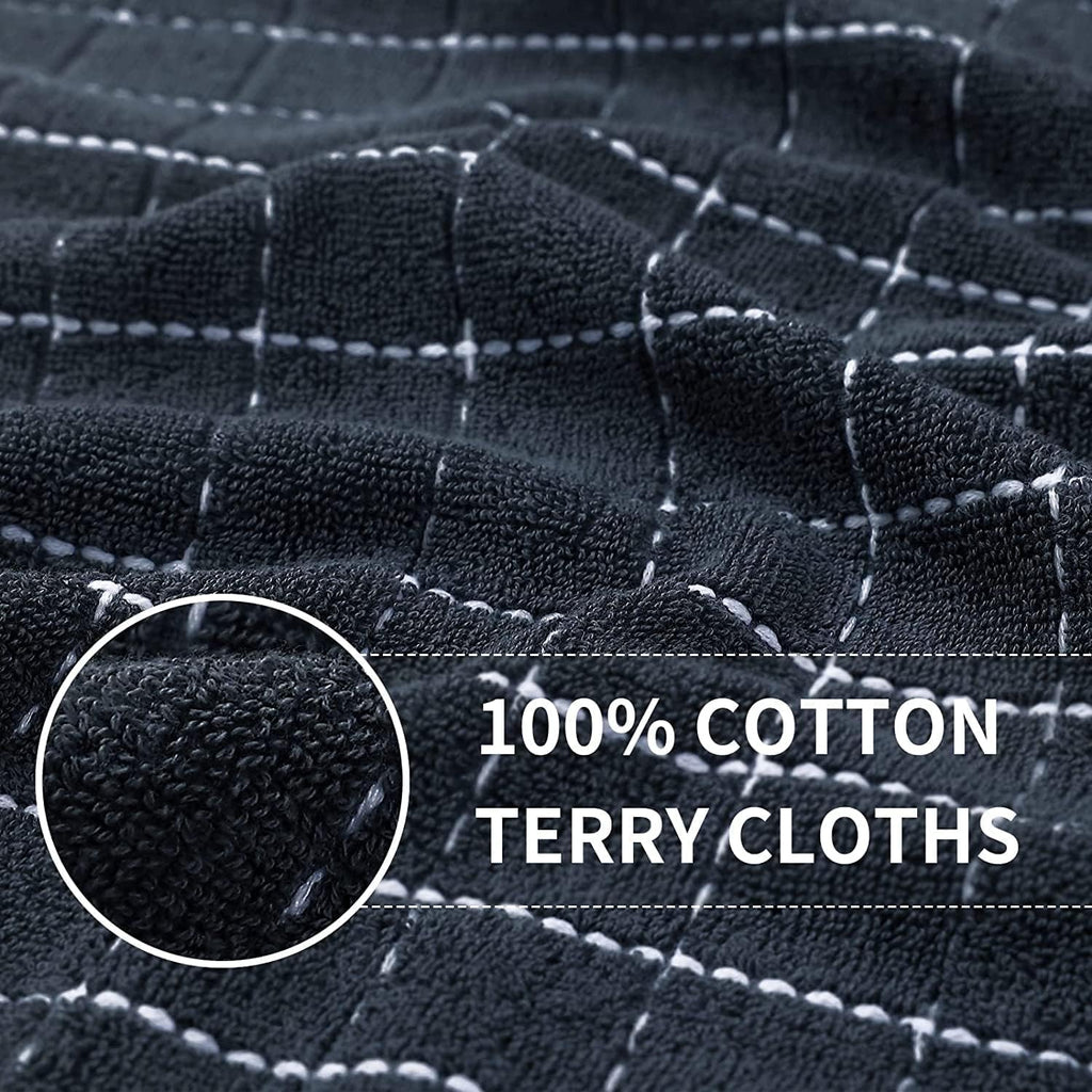 Homaxy 100% Cotton Terry Kitchen Towels(Dark Grey, 13 x 28 inches), Checkered Designed, Soft and Super Absorbent Dish Towels, 8 Pack