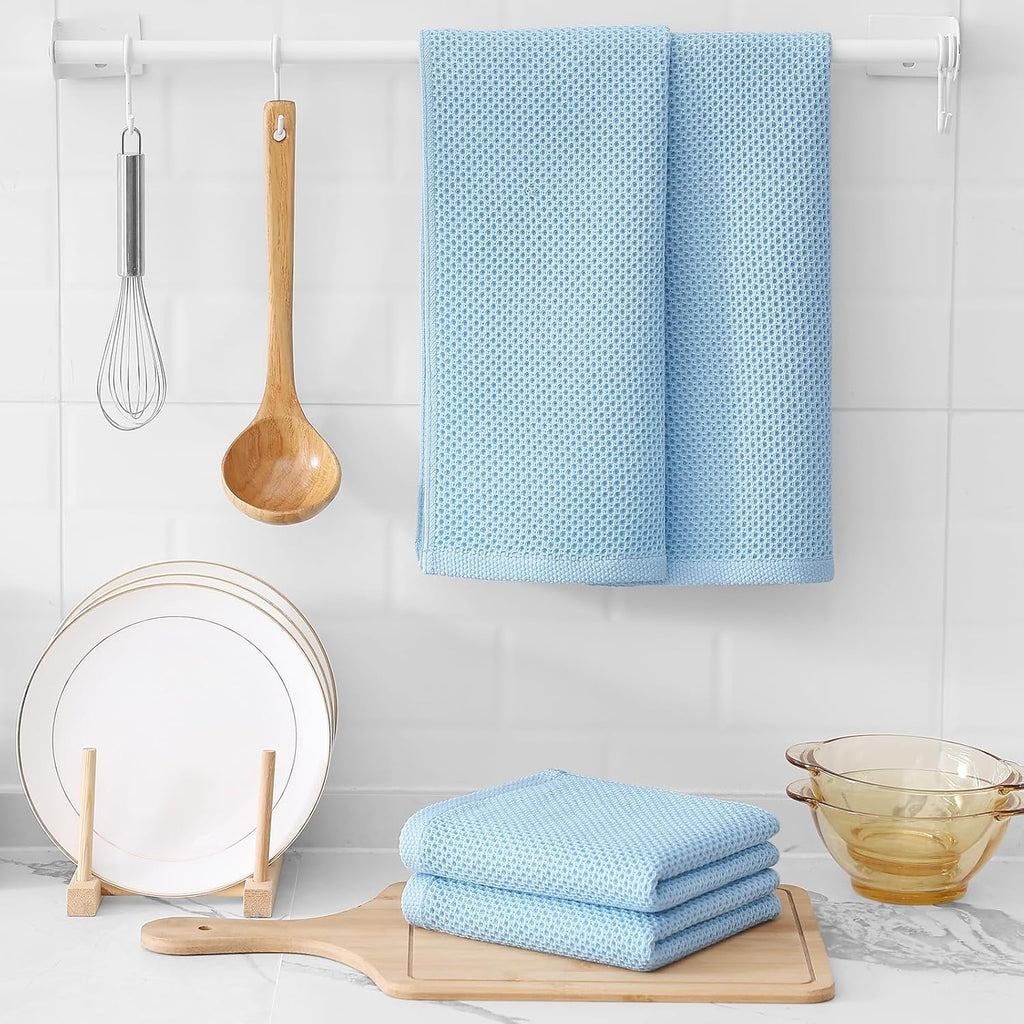Kitinjoy 100% Cotton Waffle Weave Kitchen Towels (13 X 28 Inches, Sky Blue), 8-Pack Super Soft and Absorbent Dish Towels for Drying Dishes, Kitchen Hand Towels