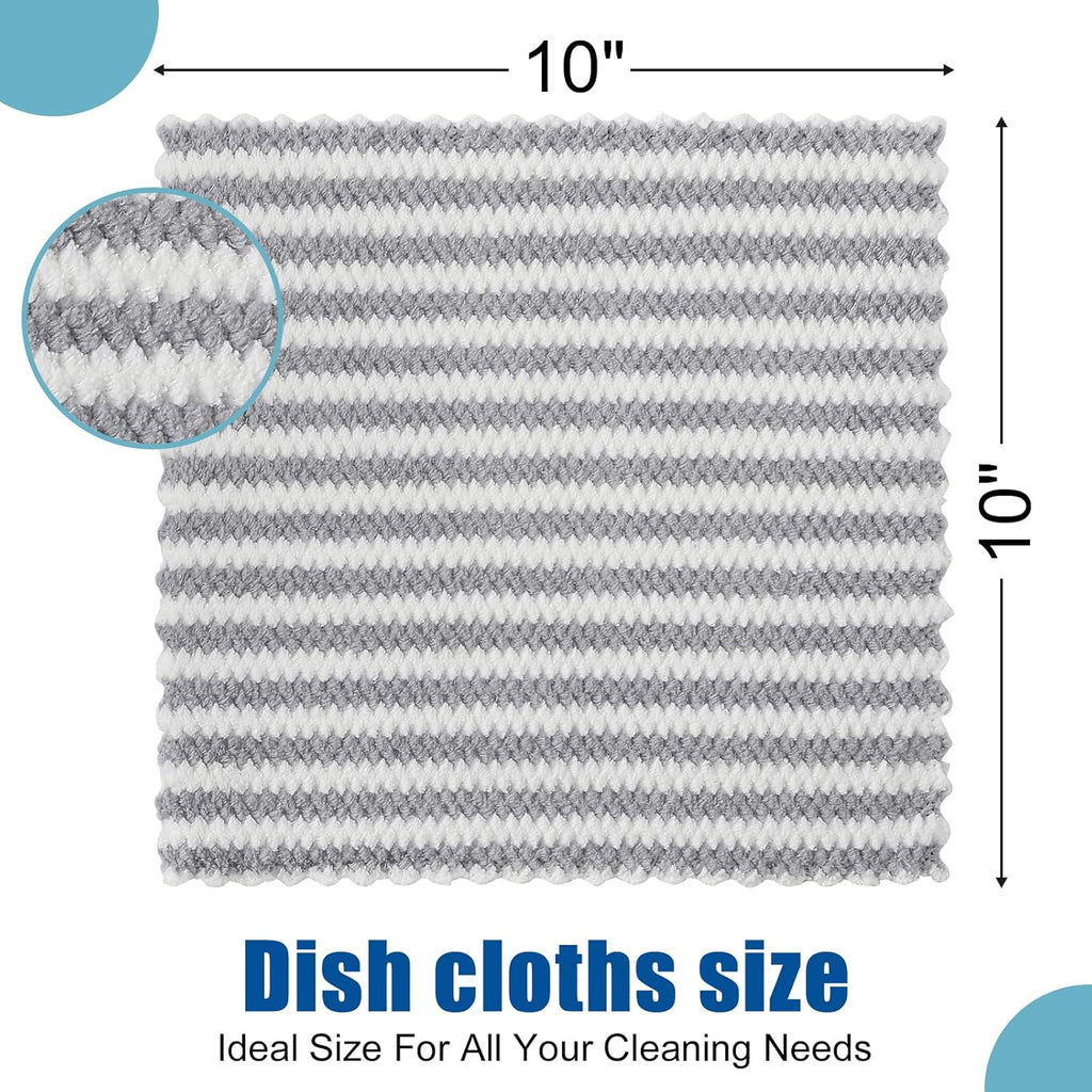 Homaxy 18 Pack Kitchen Dish Cloths, Ultra Soft and Absorbent Dish Towels, Reusable Fast Drying Microfiber Cleaning Cloth, Coral Velvet Wave Design No-lint,10 x 10 inches, Grey