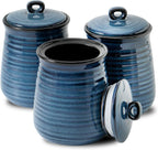 Hasense Ceramic Food Storage Jars Set of 3,25 FL OZ Kitchen Canisters with Airtight Lids, Coffee,Tea and Sugar Containers, Farmhouse Decor for Kitchen, Blue