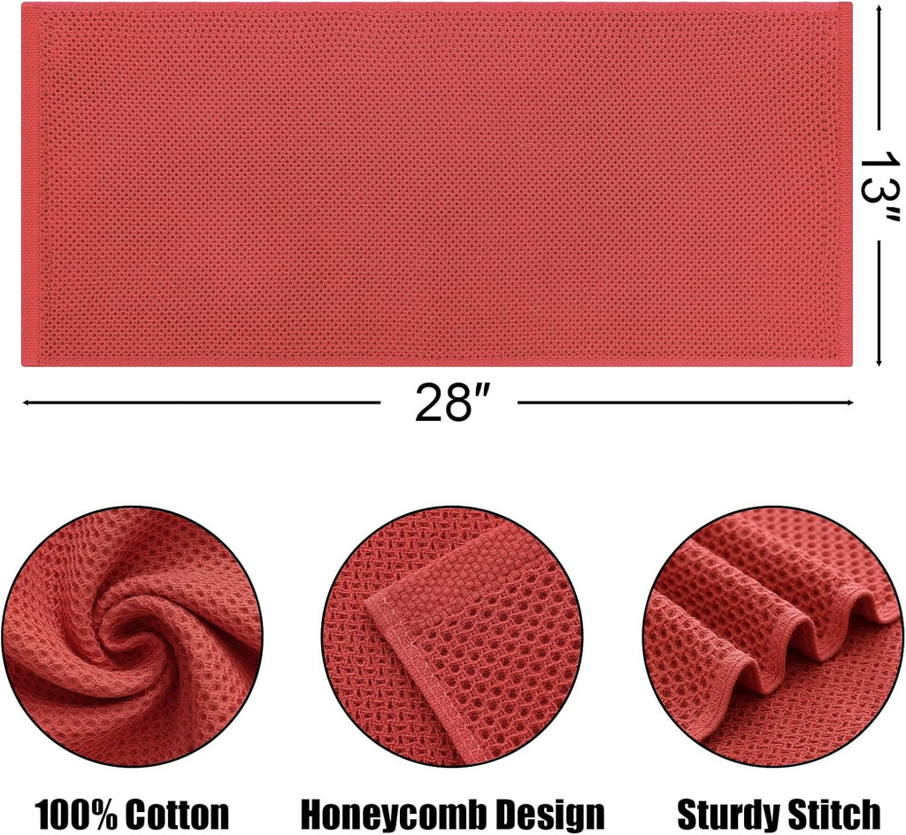 Kitinjoy 100% Cotton Waffle Weave Kitchen Towels, 6-Pack Super Soft and Absorbent Dish Towels for Drying Dishes, Kitchen Hand Towels, 13 in x 28 in, Brick Red