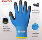KAYGO Winter Work Gloves for Men and Women, 12 Pairs Thermal Insulated Safety Work Gloves PU Coated, Smooth Grip on Palm & Fingers,Ideal for Freezer Work,Blue,XL