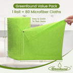Greenfound Microfiber Cleaning Cloth Roll -80 Pack,Tear Away Microfiber Towels for Car,Reusable Paper Towels Washable,Absorbent,Lint Free Cleaning Rags for House,Kitchen,Window-11.5"×11.5"(Wave Green)