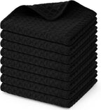 Homaxy Microfiber Waffle Weave Kitchen Dish Cloths, 12 x 12 Inch Ultra Absorbent and Solid Color Dish Towels for Kitchen Fast Drying Dishcloth for Washing Dishes, 8 Pack, Black