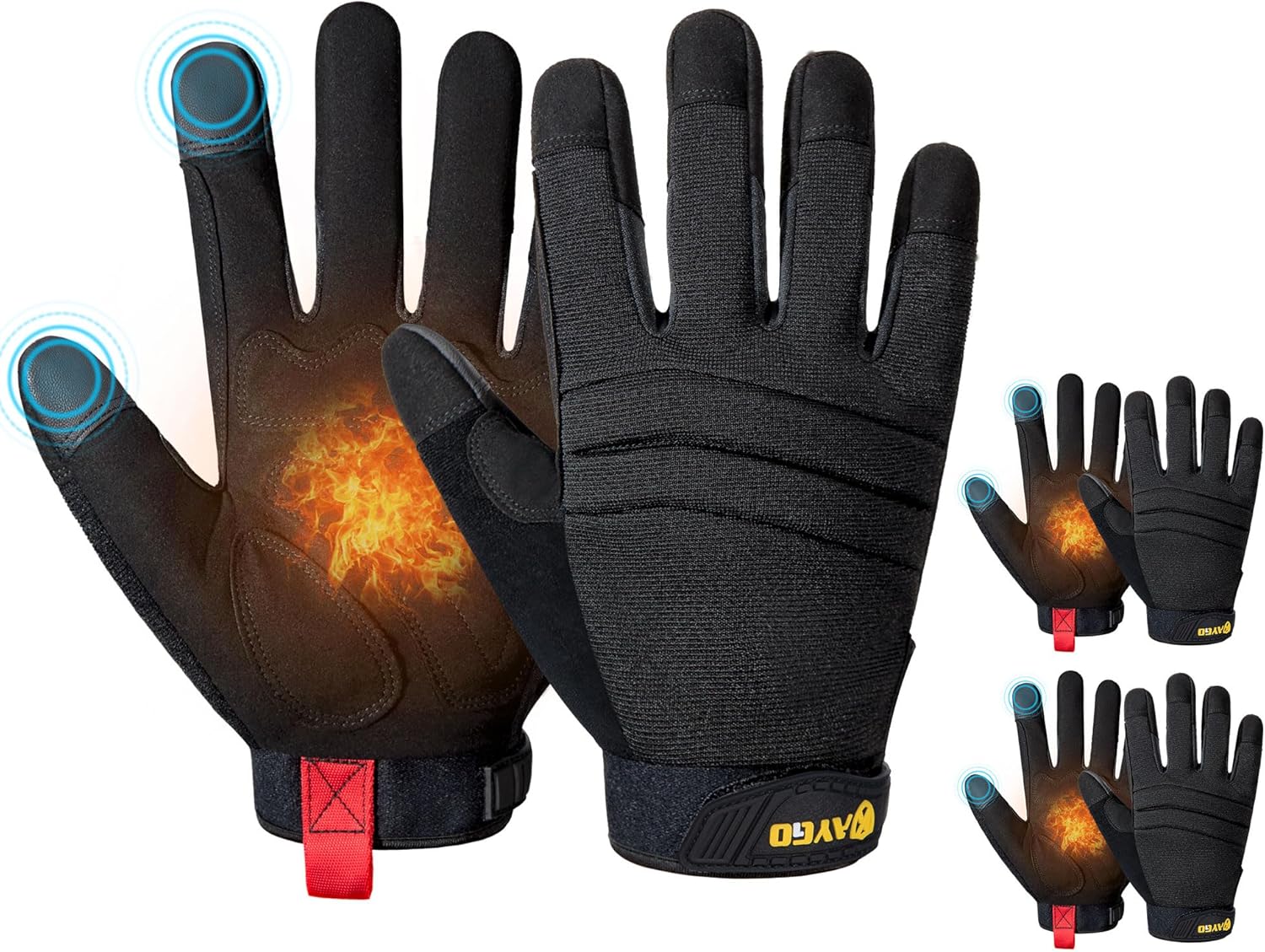 KAYGO Insulated Mechanic Work Gloves,3 Pairs KG127W Winter Thermal Safety Work Gloves for Men and Women, Double Lining,Heavy duty,Improved dexterity,Excellent Grip,Ideal for outdoor jobs,XL