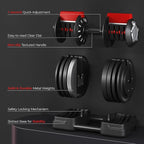 Yaheetech Adjustable Dumbbell Set Free Weight Dumbbells 40lbs/52.5lbs/90lbs Fast Adjust Dumbbells Dumbbell Weight Set, with Tray for Men/Women Strength Training Equipment