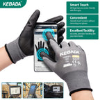Kebada W1 Work Gloves for Men and Women, PU Coated Safety Gloves with Grip, Touchscreen, Ideal for Warehouse Work, Construction, Gardening, 12 Pairs Gray X-Large