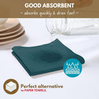 Native Fab Waffle 12 Pack Dish Cloths - 100% Cotton, Absorbent, Quick Drying, Washable Towels for Cleaning, Cooking - Ideal for Home, Restaurants, Bars & Multi Purpose Use - 12 x 12 inch - Teal Green