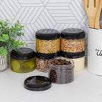 Cornucopia Brands 12 Ounce Clear Plastic Jars w/Black Plastic Lids (6-Pack); BPA Free PET Stackable Canisters for Bathroom & Kitchen Storage