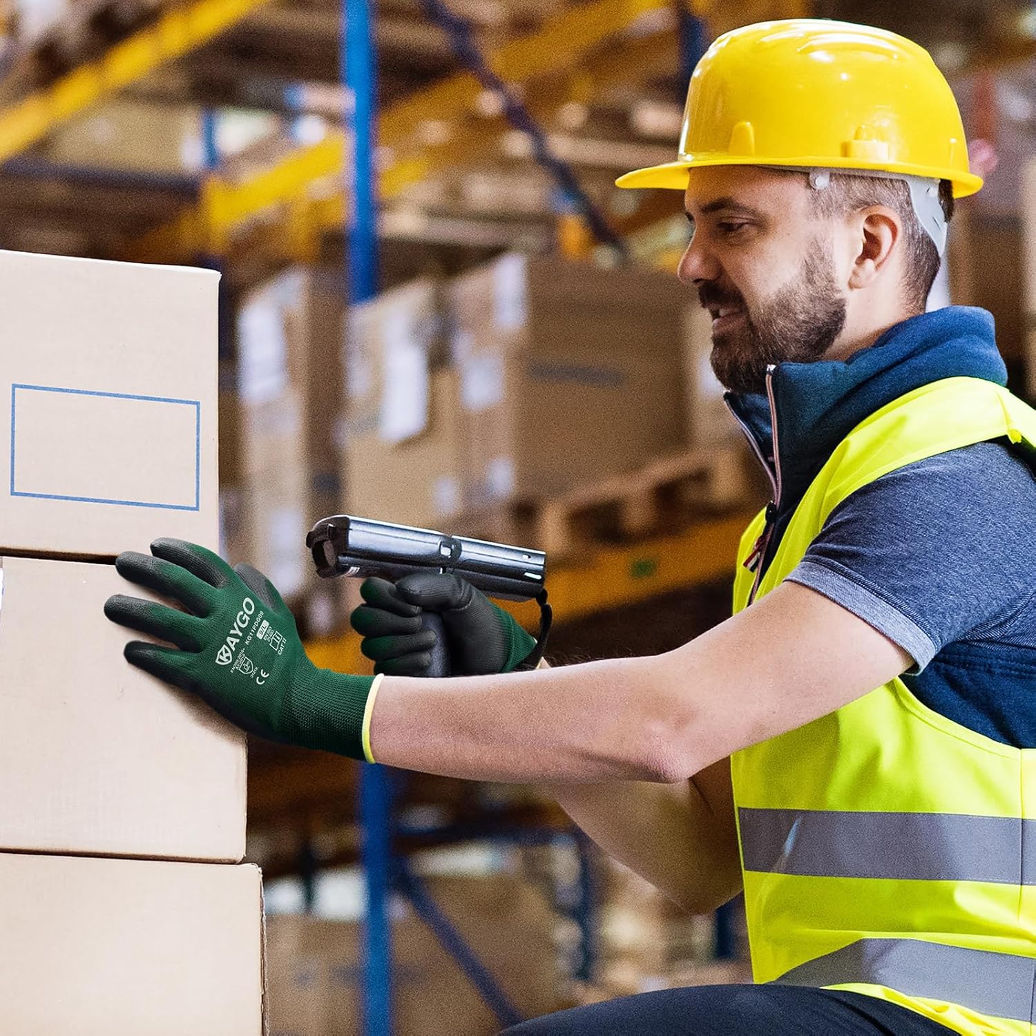 KAYGO Safety Work Gloves PU Coated,12 Pairs KG11PB Seamless Knit Glove for Men and Women, with Smooth Grip on Palm and Fingers, Ideal for General Duty Work (2X-Large,Dark Green)