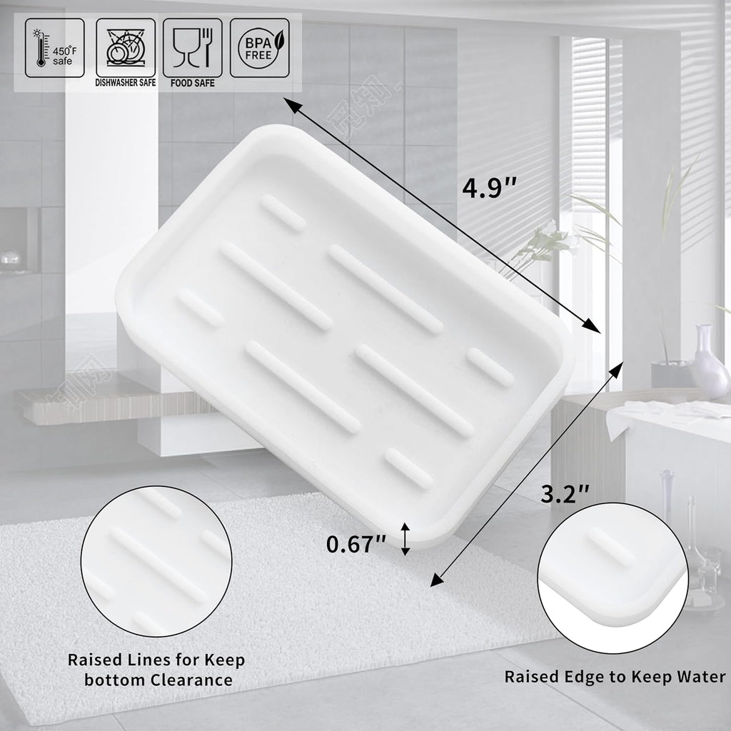 Silicone Kitchen Sink Organizer Tray for Multiple Usage,Easy Clean Sponges Holder for Kitchen Bathroom Counter or Sink,Dish Soap Dispenser,Scrubber,Bottle,Cup White 4.9”x 3.2”
