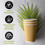 NYHI 100 12 oz Ripple Kraft Paper Cups Brown Hot Cold with Lids 3 Layer Rippled Small Insulated Disposable Coffee Cups for Cappuccino Hot Cocoa or Iced Drinks