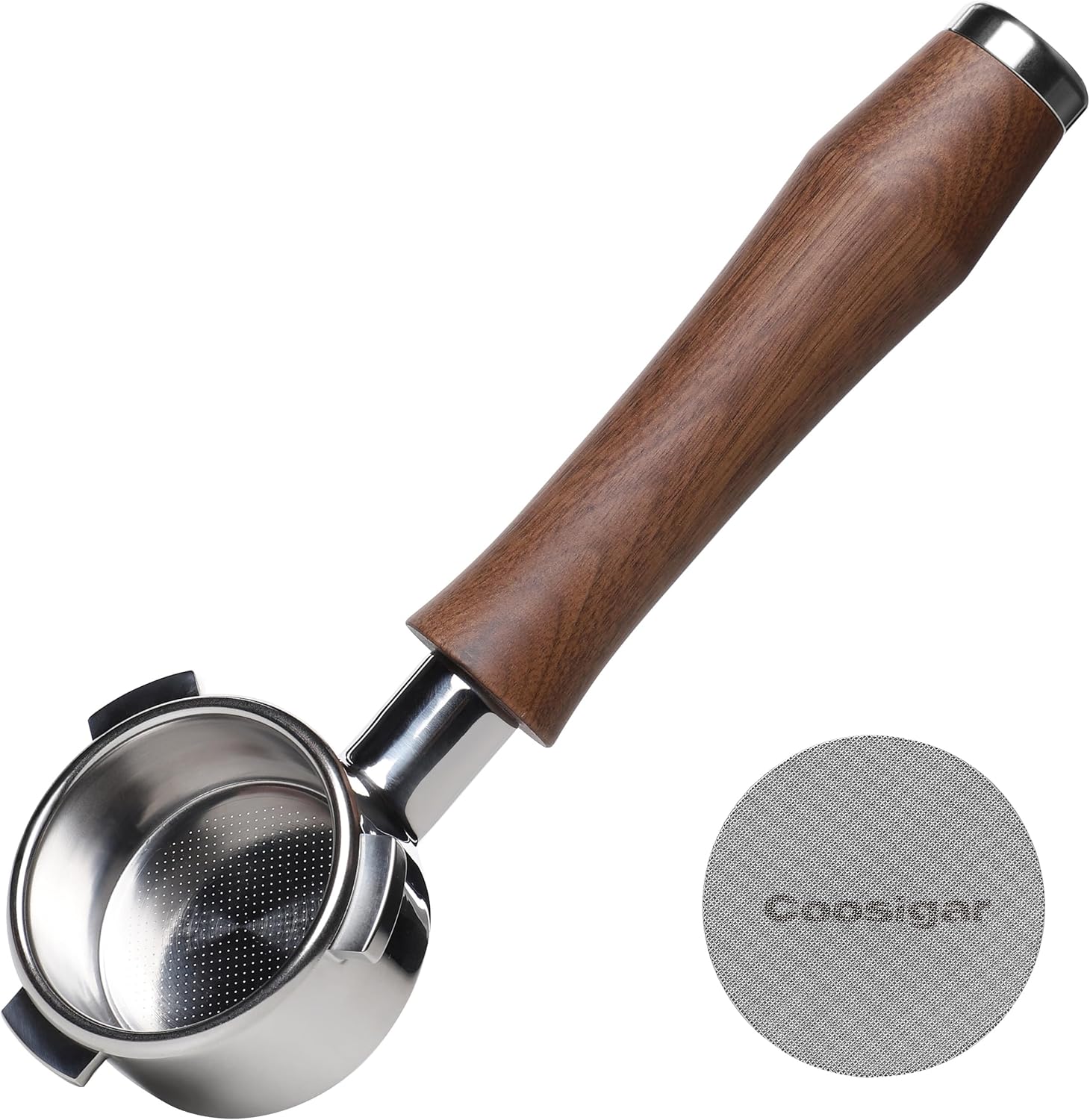 54mm Bottomless Portafilter with Puck Screen | Fits for 54mm Breville Machines | Stainless Steel portafilter and Walnut wood Handle|Espresso Machine Accessories(Walnut)
