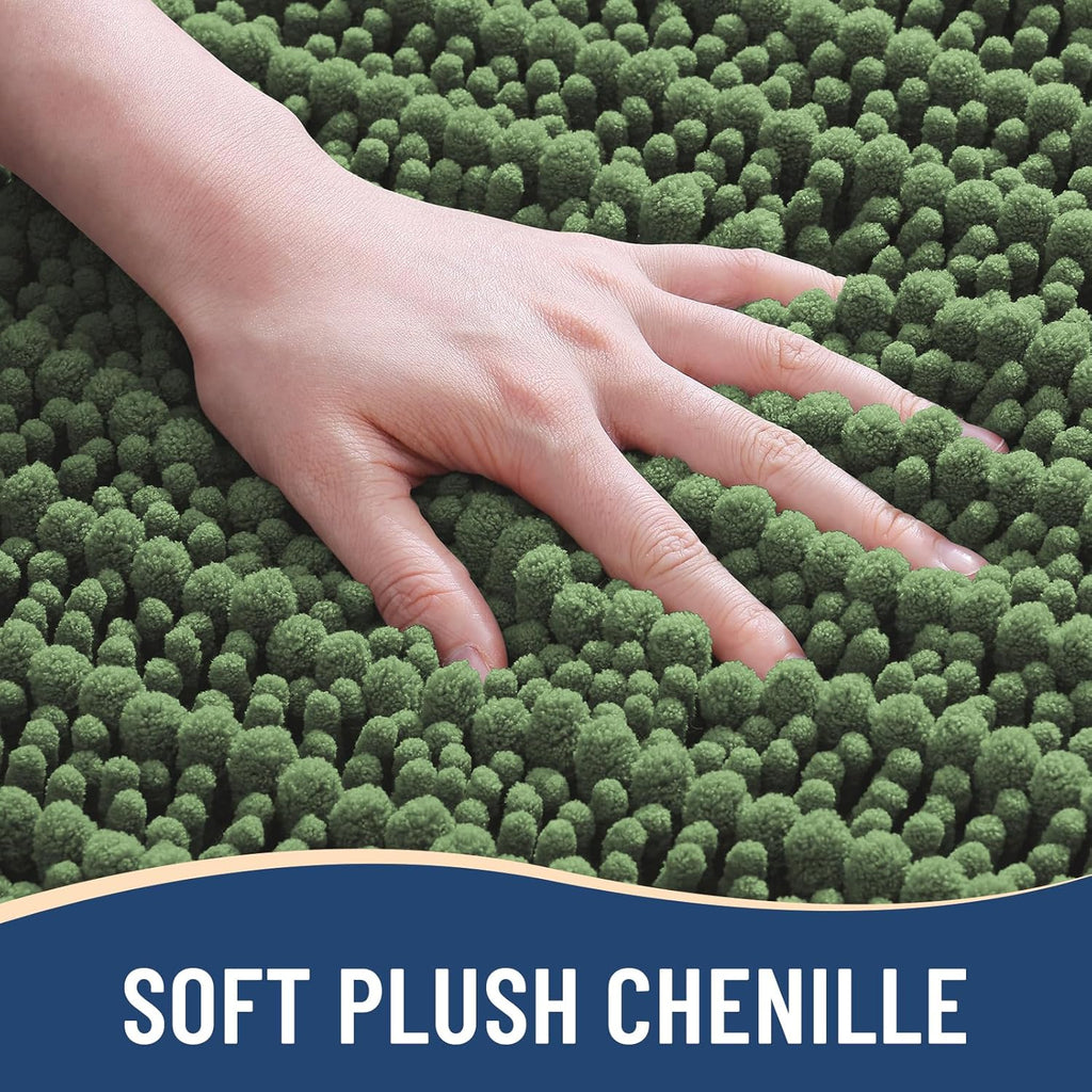 Arotive Luxury Chenille Bathroom Rug Mat, Extra Soft Thick Absorbent Shaggy Bath Rugs, Non-Slip Machine Wash Dry, Plush Bath Mats for Bathroom, Shower and Tub, 30x17, Olive Green