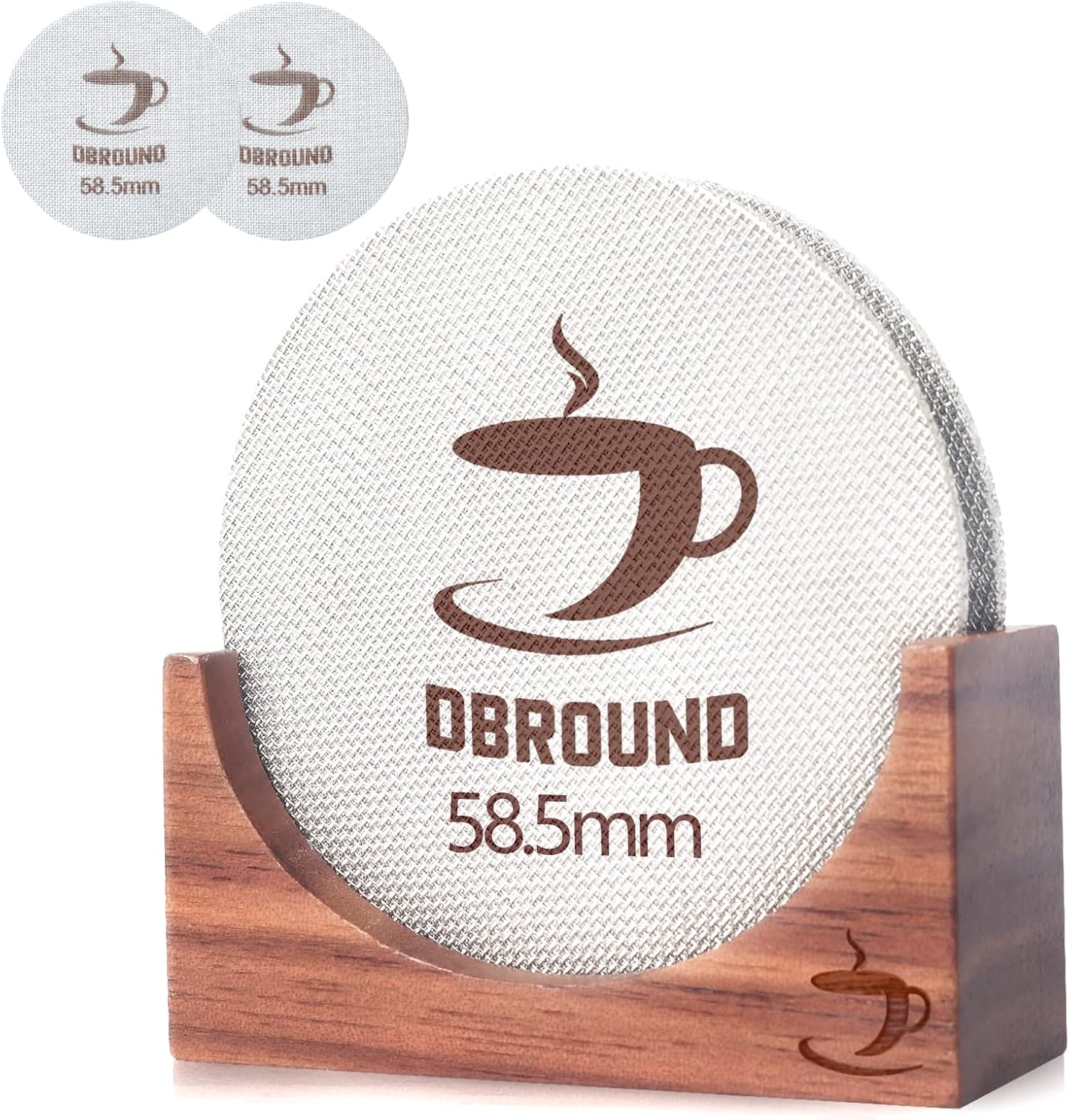 58.5mm Espresso Puck Screen - 2 Packs 1.7mm Thickness 150μm Espresso Puck Screen with Walnut Holder,Reusable Stainless Steel Replacement Part Compatible with 58mm Portafilter Series Espresso