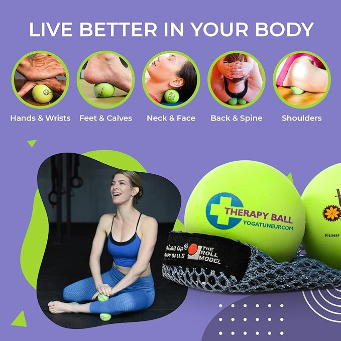 YOGA TUNE UP® Therapy Balls in Tote by Tune Up Fitness - Massage Balls for Trigger Point, Pressure Point & Myofascial Release - Use as Single or Peanut Ball for Pain Relief & Relaxation (Apple Green)