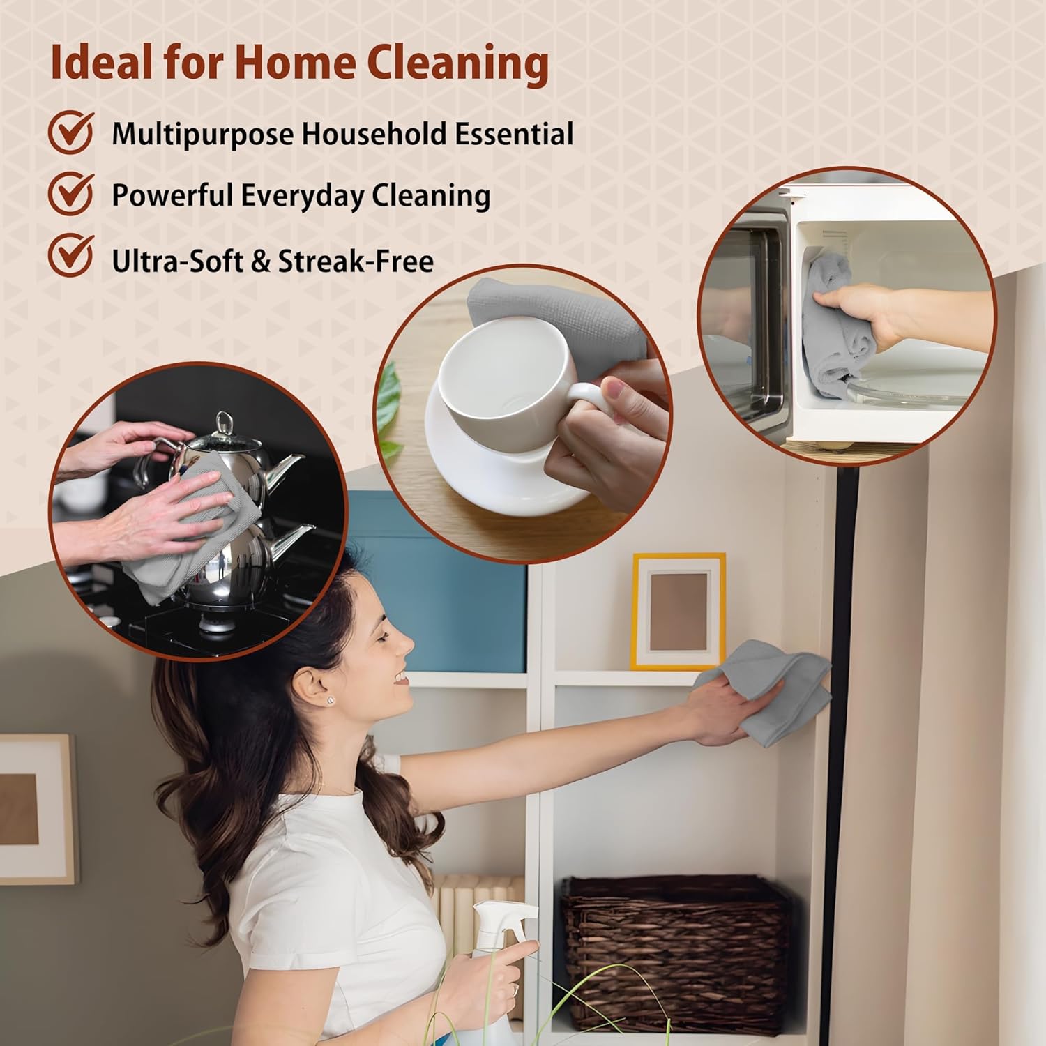 H4N Microfiber Cleaning Cloth Roll, 85 Pack Micro Fiber Wash Cloths for Car, Tear Away Towels, Ultra Absorbent Dish Rags, Non-Abrasive, Reusable and Washable Household Supplies, 11.81" x 11.81", Gray