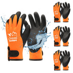 toolant 100% Waterproof Gloves Bulk Pack, 3 Pairs, Winter Work Gloves for Cold Weather, Touchsreen, Warm Freezer Gloves, Thermal Insulated, With Grip, Orange, Small