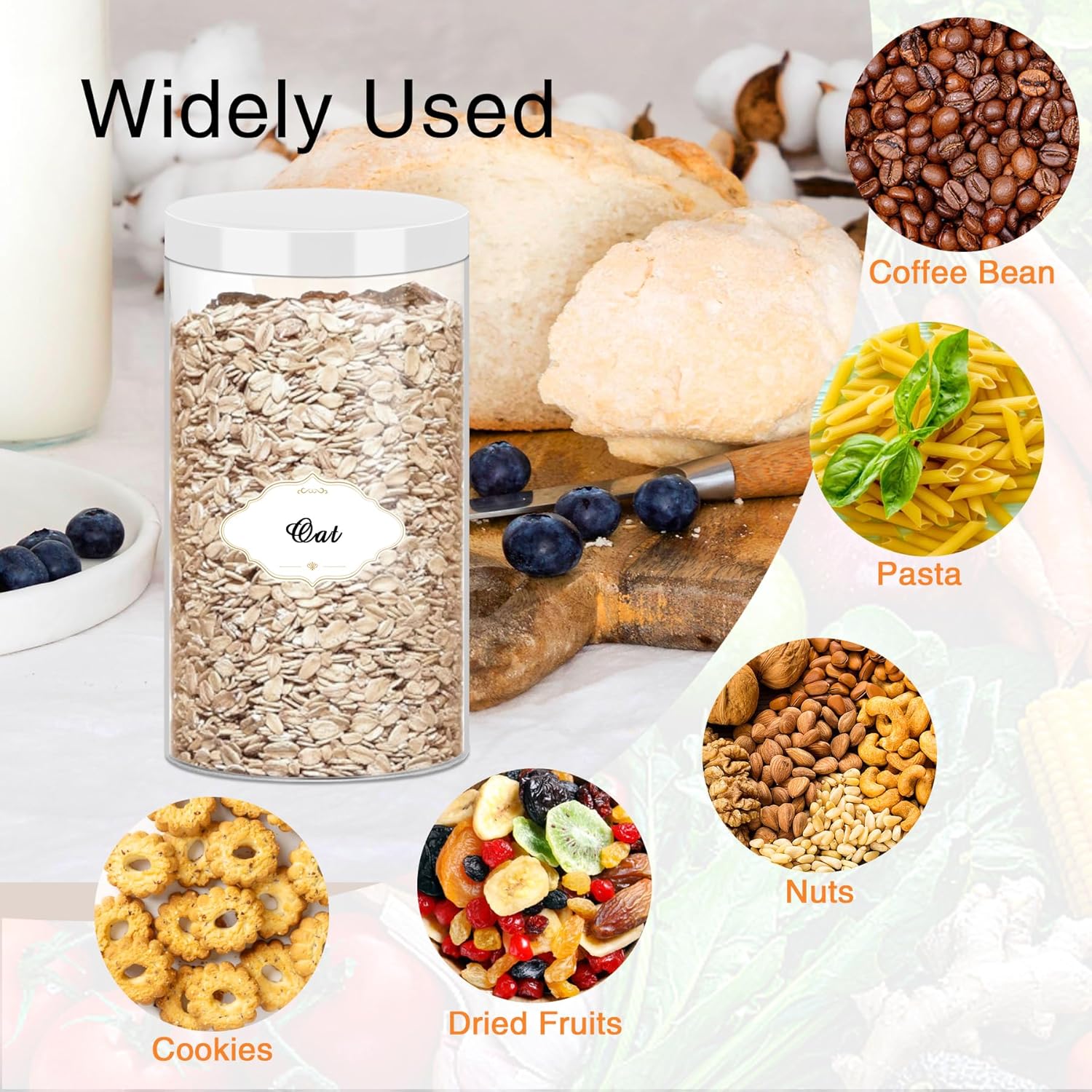 32 OZ Plastic Jars,16 Pcs Clear Plastic Jars with White Lids Round Empty Storage Jar Wide Mouth Refillable Storage Container with Lids for Household and Kitchen Food Organizing