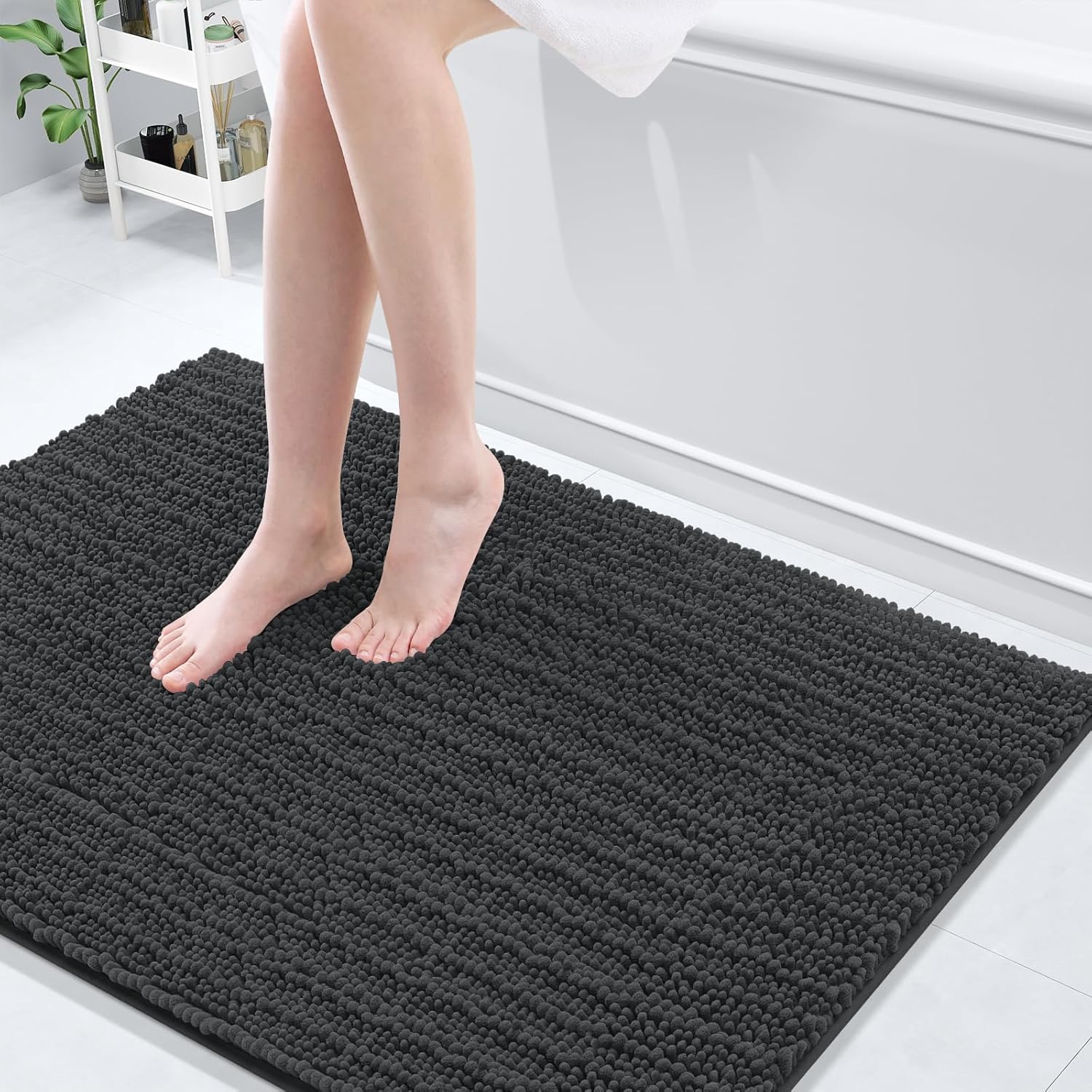 Arotive Luxury Chenille Bathroom Rug Mat, Extra Soft Thick Absorbent Shaggy Bath Rugs, Non-Slip Machine Wash Dry, Plush Bath Mats for Bathroom, Shower and Tub, 44x32, Dark Grey