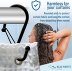 Set of 12 Black Metal S Hook Shower Hooks 1” – Closed, Heavy Duty, Long Decorative Shower Curtain Hooks, Easy Glide, Buckle, Large Rust Resistant Rings for Bathroom Rods (Black, S)