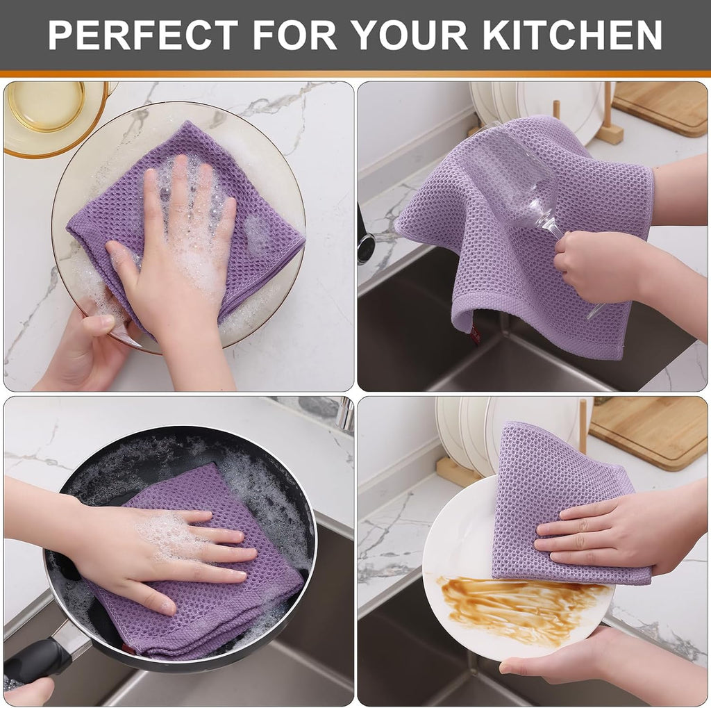 Kitinjoy 100% Cotton Kitchen Dish Cloths, 6 Pack Waffle Weave Ultra Soft Absorbent Dish Towels for Drying Dishes Quick Drying Kitchen Towels Dish Rags, 12 X 12 Inches, Lavender
