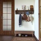 SKOLOO Wall Shelf with Hooks, 35-Inch Weathered Brown Coat Rack Wall Mount with Shelf Organizer - Lightweight & Sturdy, 5 Tri Hooks - Perfect for Entryway, Hallway, Living Room, Bedroom, Mudroom