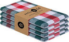 Native Fab Gingham Check Kitchen Towels 4 Pack 16x26 Inches - 100% Cotton, Soft, Absorbent Tea Towels & Kitchen Hand Towel for Drying, Cleaning & Reusable Dishcloths Set - Red, Green, White