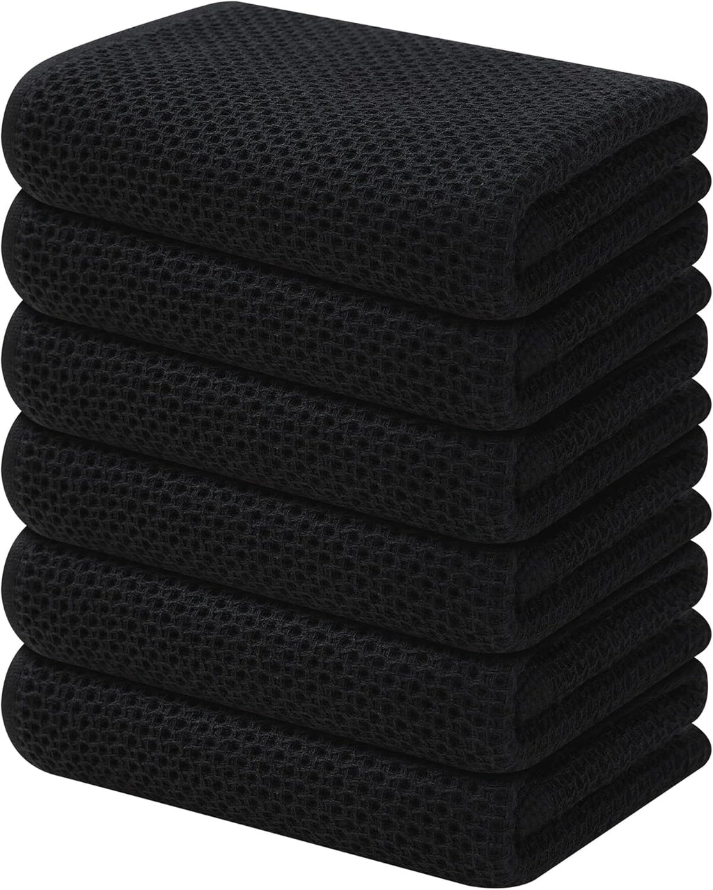 Kitinjoy 100% Cotton Waffle Weave Kitchen Towels, 6-Pack Super Soft and Absorbent Dish Towels for Drying Dishes, Kitchen Hand Towels, 13 in x 28 in, Black