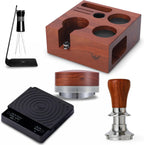 54mm Espresso Accessories Set – Premium Rosewood Organizer Box, Calibrated Tamper, Adjustable Coffee Distributor, WDT Puck Prep Tool & Scale with Timer